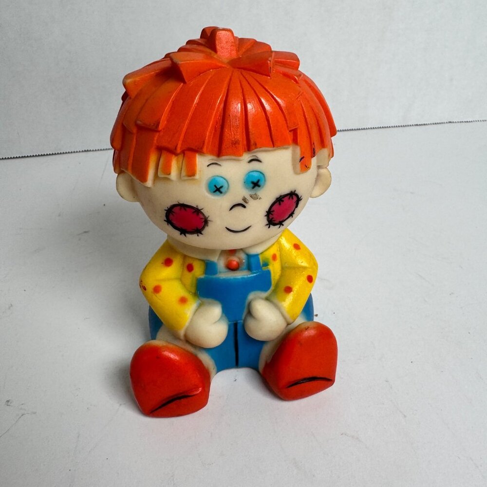 Vintage Raggedy Andy Style Squeak Toy Japan Rubber Boy Doll Red Hair 5.5"‎
